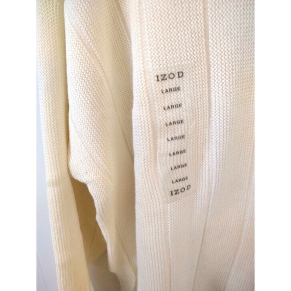 Izod Men LG Sweater NWT Ivory Long Sleeves Crew Neck Banded Waist & Sleeves Logo - Picture 5 of 6